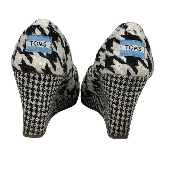 TOMS Scottish Houndstooth Wedges Peep Toe Black White Tweed Plaid sz 6 - Picture 6 of 13